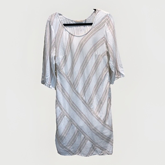 Soft Surroundings Equinox Striped Linen Viscose Lined Dress Tan Neutral Size M - Picture 1 of 5